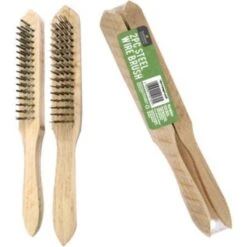 2 Large Wooden Handled Hand Steel Wire Brush Set BBQ Removing Rust Paint