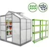 4ft Greenhouse With Base & 2 Racks Greenhouse Polycarbonate Walk-in Silver Base Option Sliding