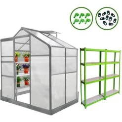 4ft Greenhouse With Base & 2 Racks Greenhouse Polycarbonate Walk-in Silver Base Option Sliding