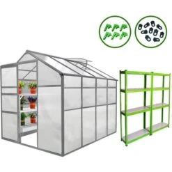 6ft 8ft Greenhouse & 2 Greenhouse Polycarbonate Base Option Sliding
