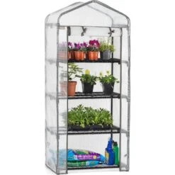 Christow 4 Tier Mini Greenhouse Reinforced Cover Garden Grow Four