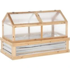 OutSunny Raised Garden Bed Kit With Greenhouse Wood Polycarbonate