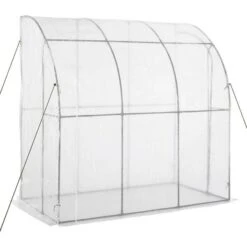 OutSunny Walk-in Lean To Wall Greenhouse With Zippered Door 214X118X212Cm White