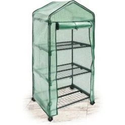 Relaxdays 3-Tier Green House On Wheels With PE Zip