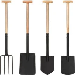 VidaXL Trädgårdsredskap 4 Delar T-grepp Lövträ